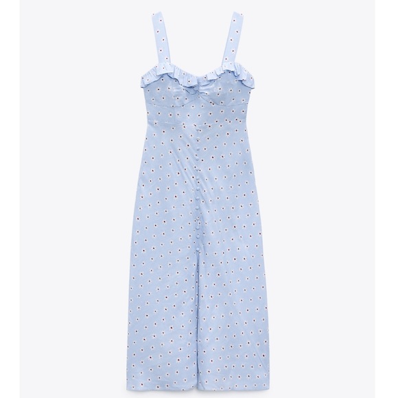 ZARA FLORAL PRINT LINEN MIDI DRESS - Picture 2 of 5